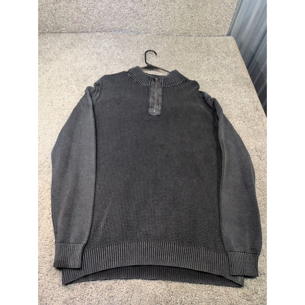 Tommy Bahama Mens XXL Charcoal Grey Waffle Knit Cotton Quarter Zip Sweater